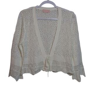 Sweet Kizz Y2K Cream Knit Sweater Cardigan Topper Cottage Core Simple Boho Sz L